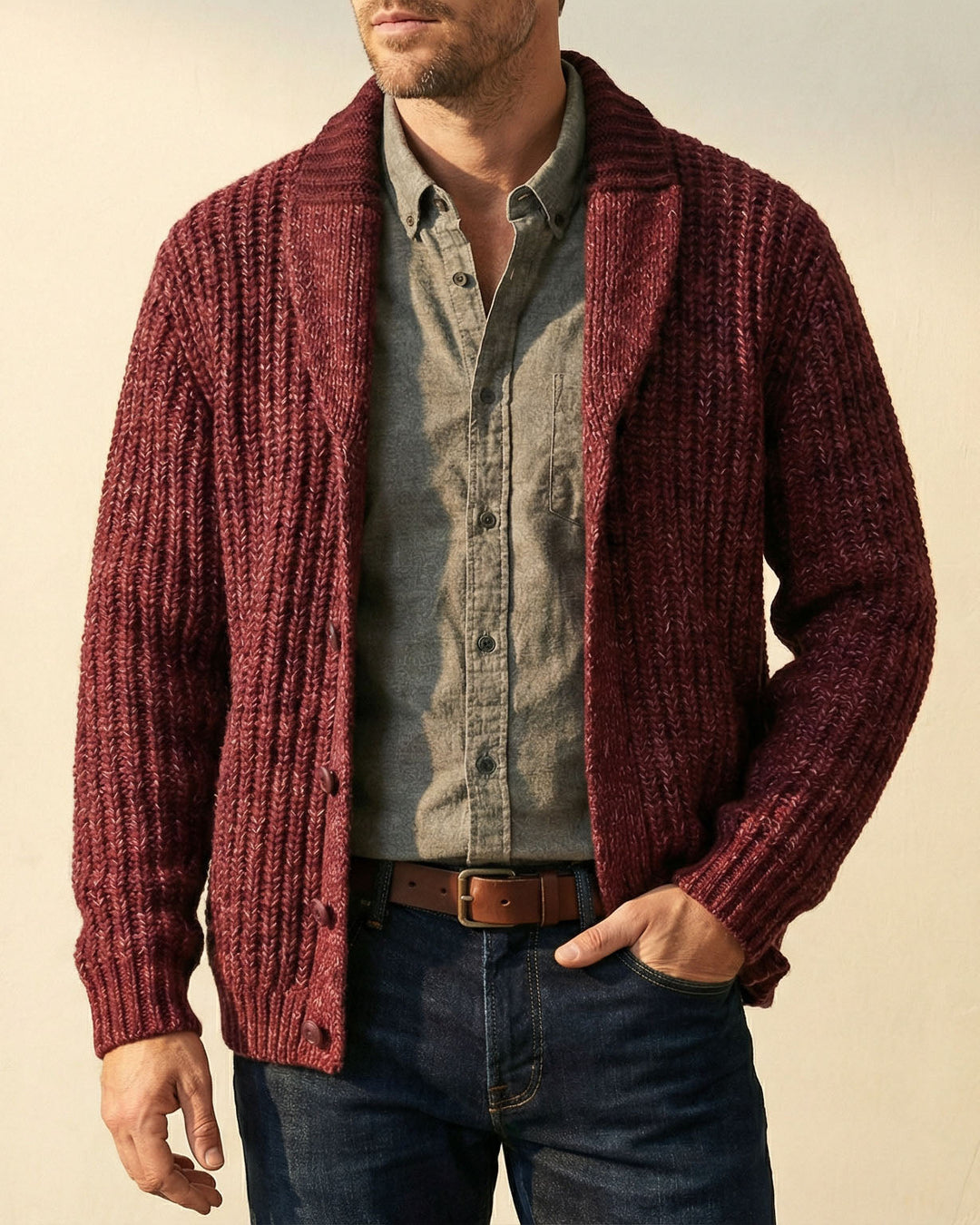 Warm Refined Men's Wool-Blend Cardigan