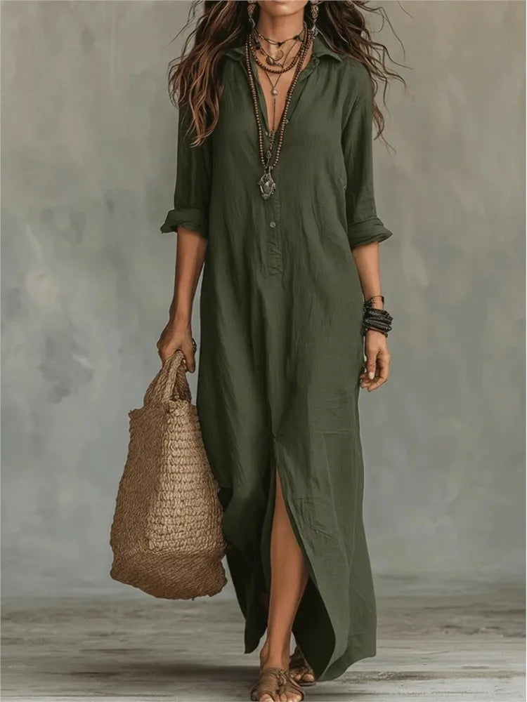 Lightweight Casual Women's Linen Shirt Dress