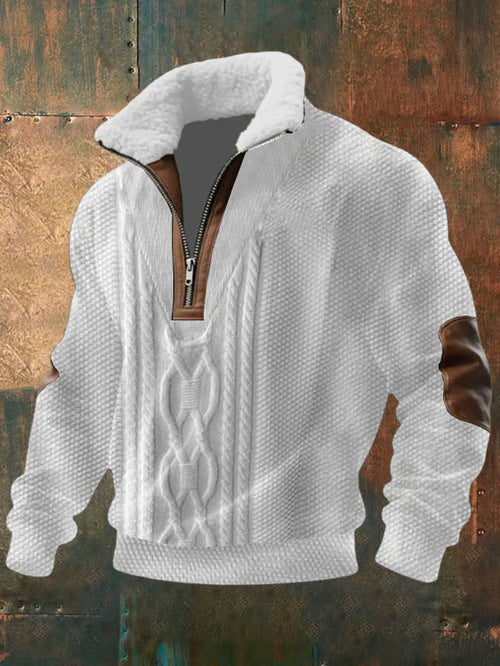 Men's Warm Zip-Up Sweater with Fur Collar
