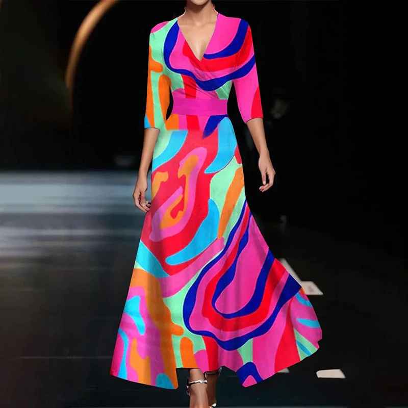 Elegant Floral V-Neck Women's Maxi Dress