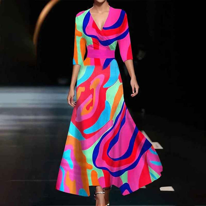 Elegant Floral V-Neck Women's Maxi Dress