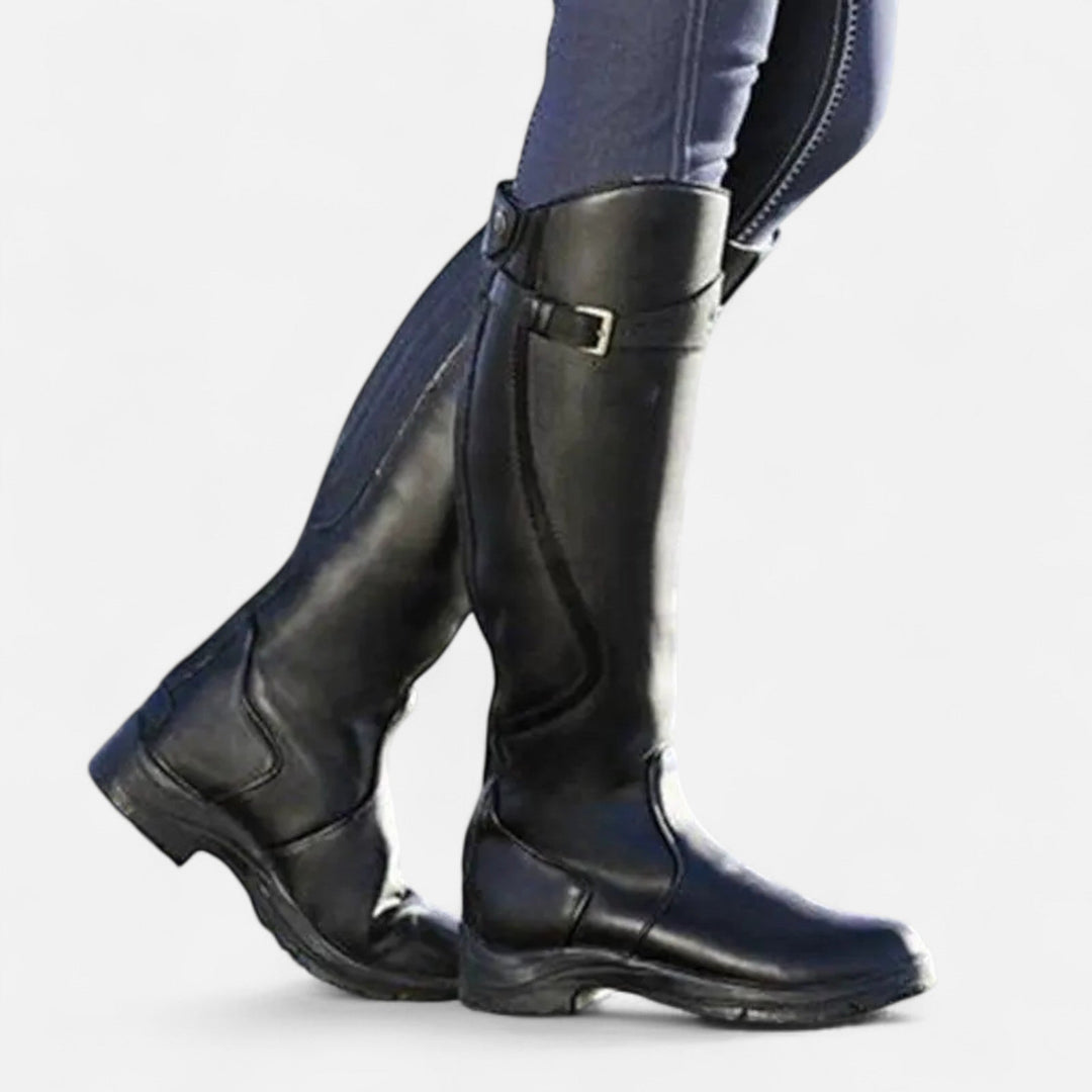 Elegant Women's Knee-High Heeled Boots - PU Leather