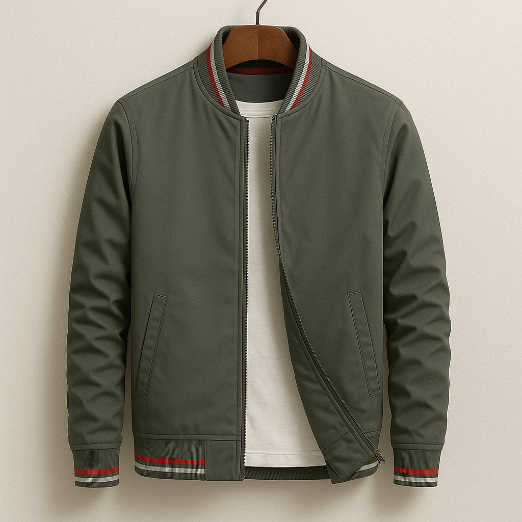 Men's Zip-Up Jacket with Stripe Details - Athletic-Elegant Cotton Blend