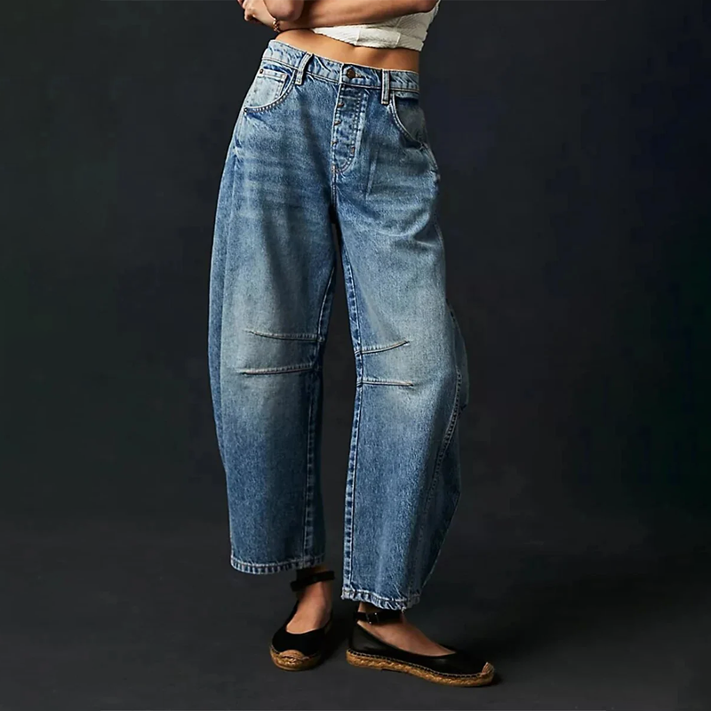 Women's Wide Leg Jeans with Relaxed Fit - Comfortable Wide-Leg Pants