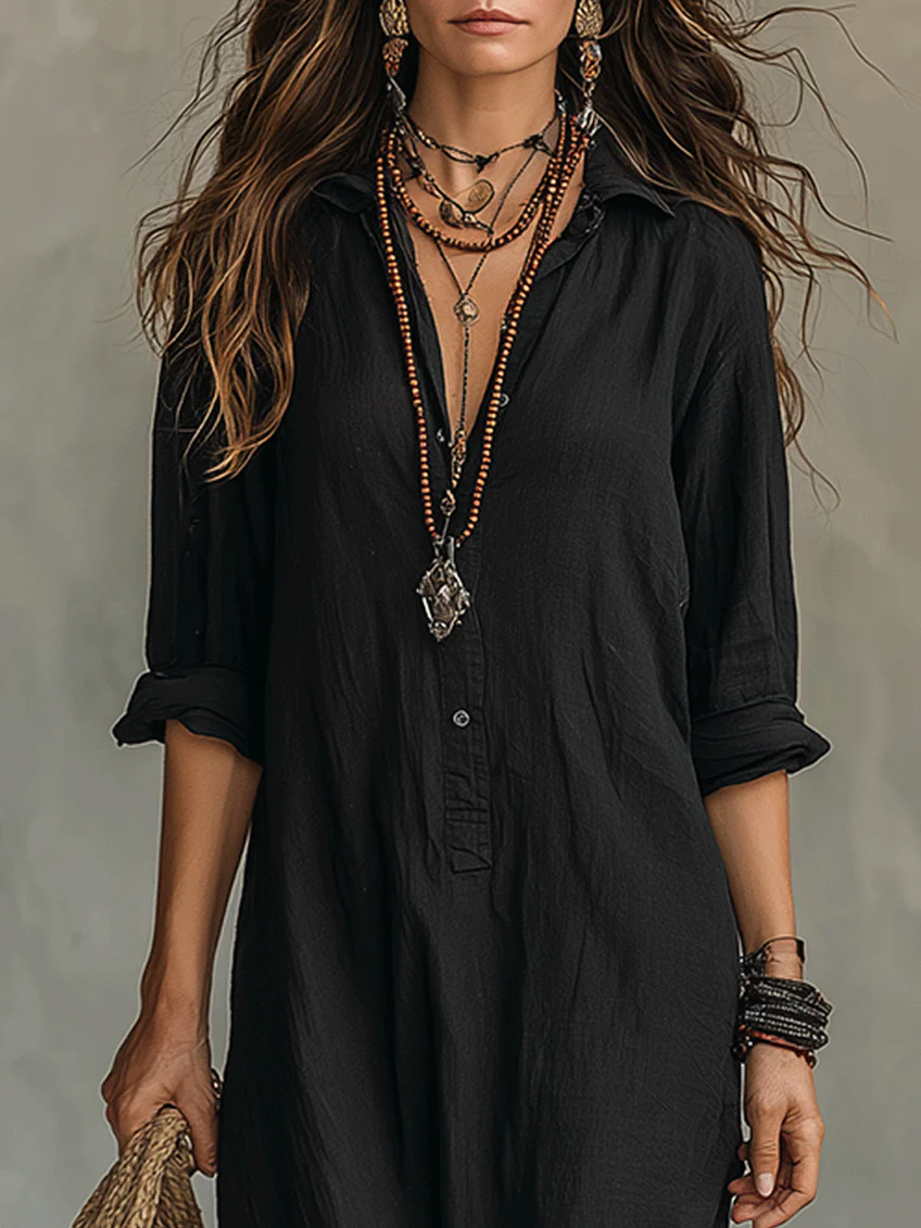 Elegant Oversized Women's Maxi Dress with Buttons