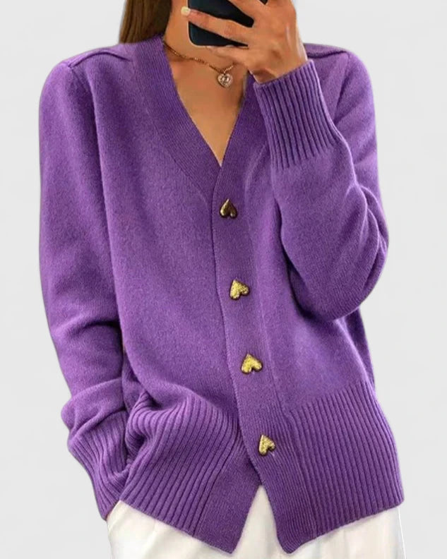 Women's Elegant Knit Cardigan with Heart Buttons