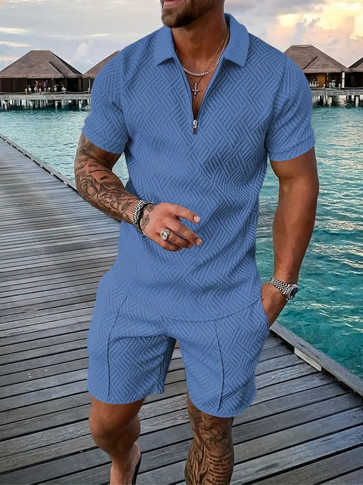 Classic Men's Polo Shirt and Shorts Set - Breathable and Comfortable for Casual Wear and Sports