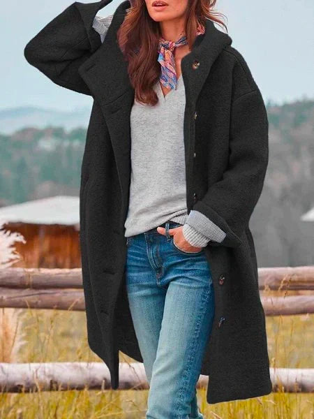Women's Long-Sleeve Marled Coat with Button Placket
