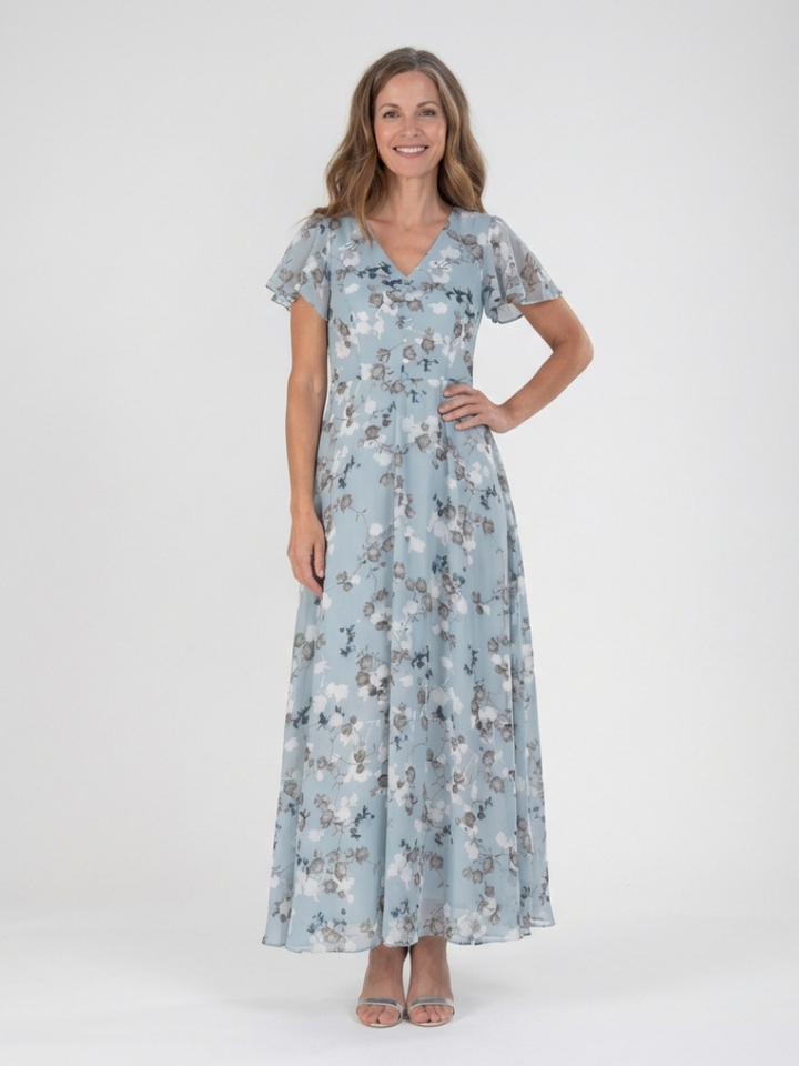 Elegant Lightweight Women's Floral Chiffon Maxi Dress