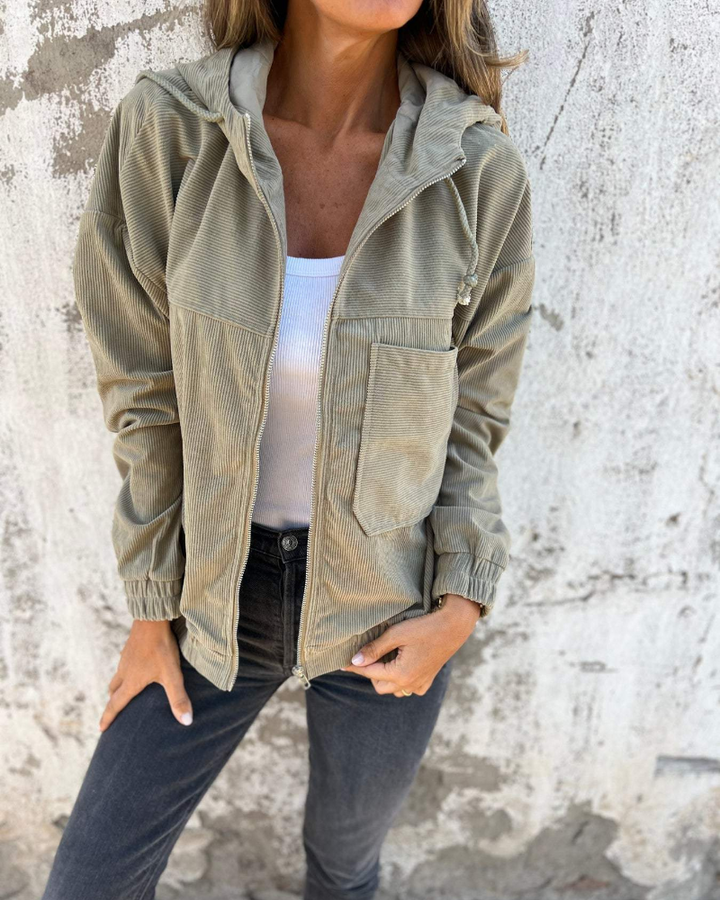 Women's Warm Corduroy Zip-Up Hoodie Jacket