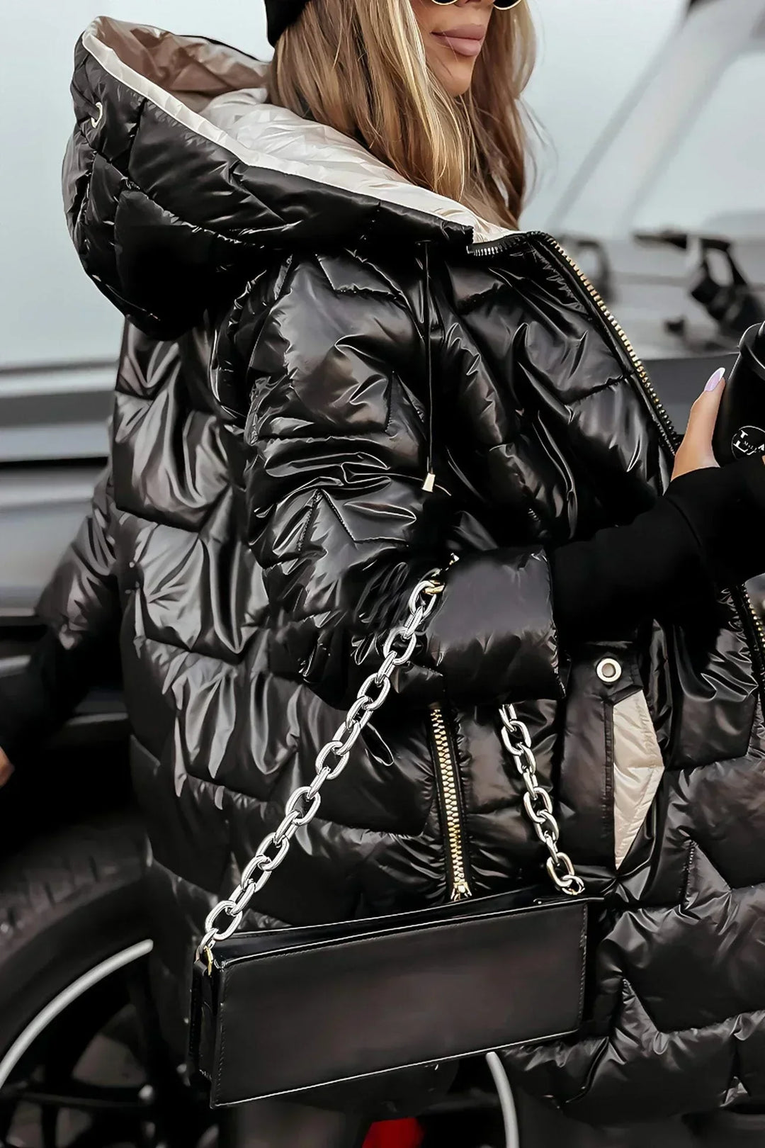 Long Quilted Women's Winter Jacket with Hood - Warm Puffer Jacket