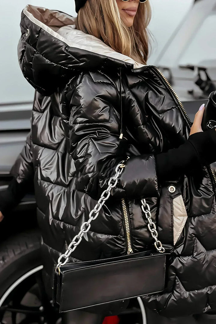 Long Quilted Women's Winter Jacket with Hood - Warm Puffer Jacket
