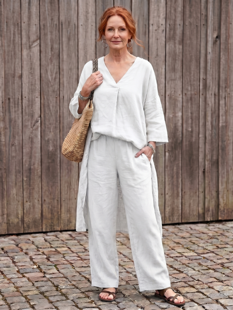 Comfortable Casual Women's Tunic Top & Wide Leg Pant Set