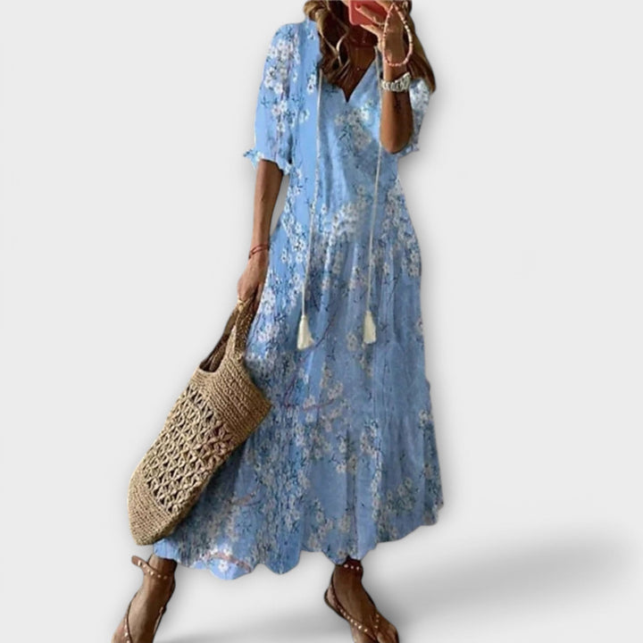 Women's Bohemian Maxi Dress with V-Neckline - Lightweight Summer Dress