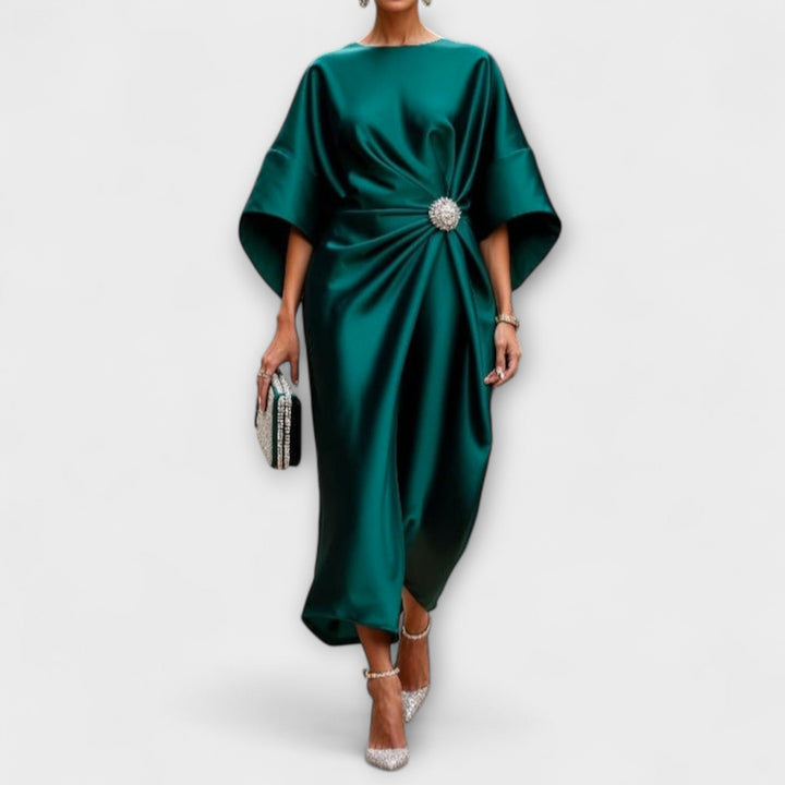 Elegant Women's Satin Maxi Dress with Glossy Effect - Perfect for Galas and Weddings