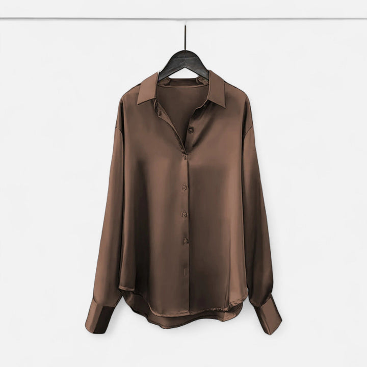 Elegant Satin Blouse for Women with V-Neckline