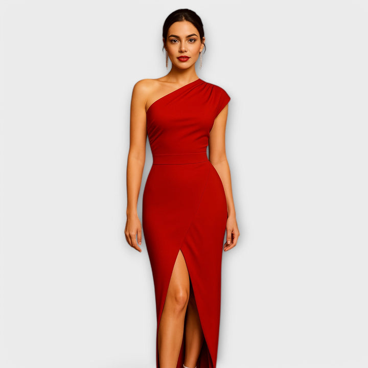 Elegant Asymmetric Women's Evening Dress with Diagonal Collar