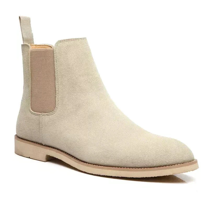 Men's Luxury Calfskin Suede Chelsea Boots - Classic Boots with Elastic Side Panels