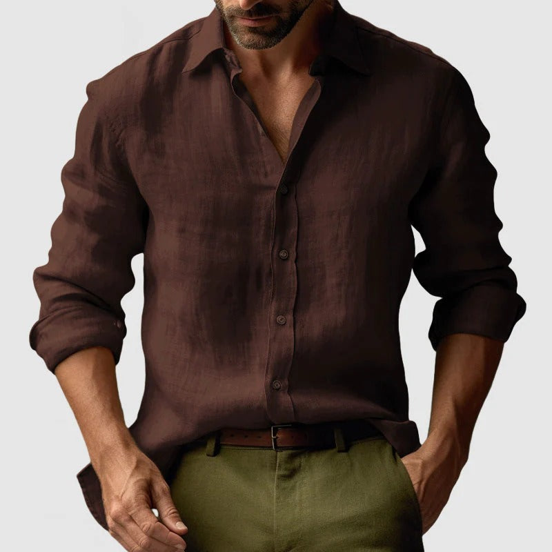 Classic Breathable Men's Long Sleeve Linen Shirt