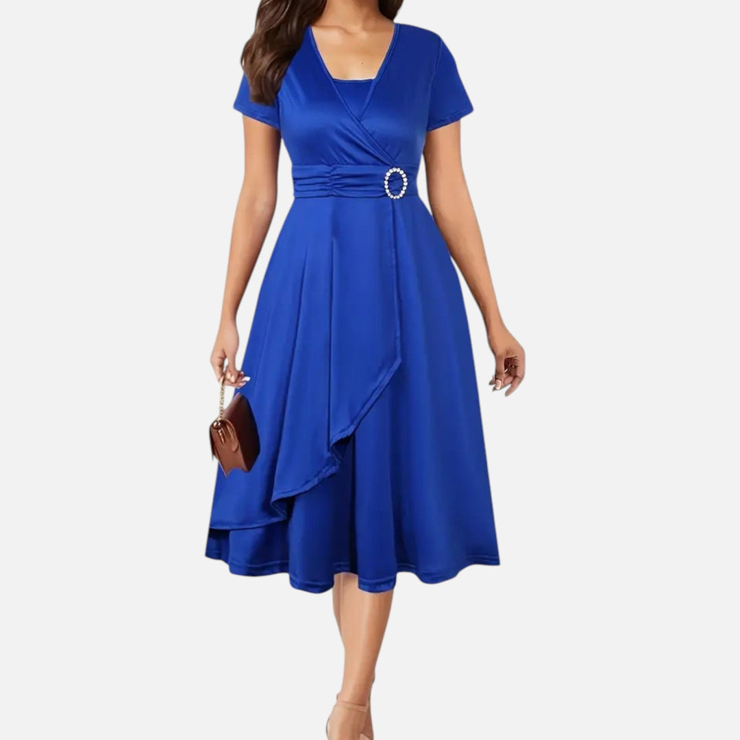 Elegant Rhinestone V-Neck Asymmetric Women's Evening Dress