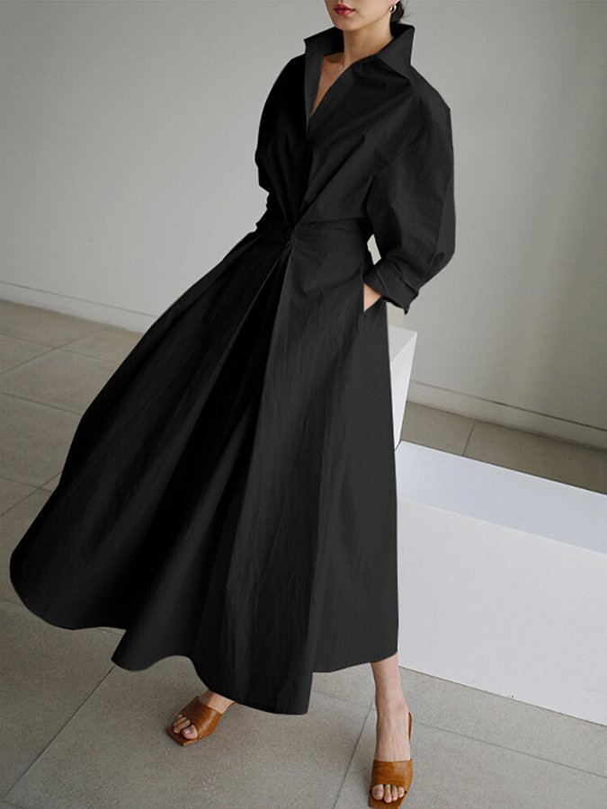 Elegant Polo Collar A-Line Women's Maxi Dress