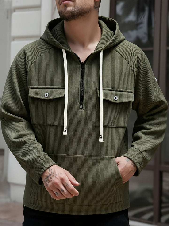 Men's Quarter-Zip Hoodie with Chest Pockets