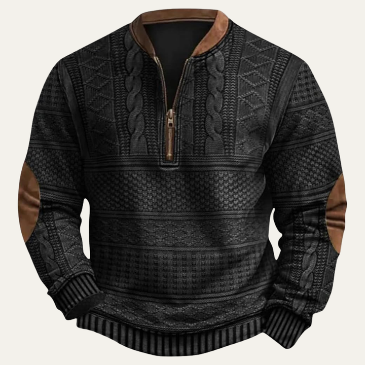 Stylish Casual Men's Half Zip Sweater with Elbow Patches