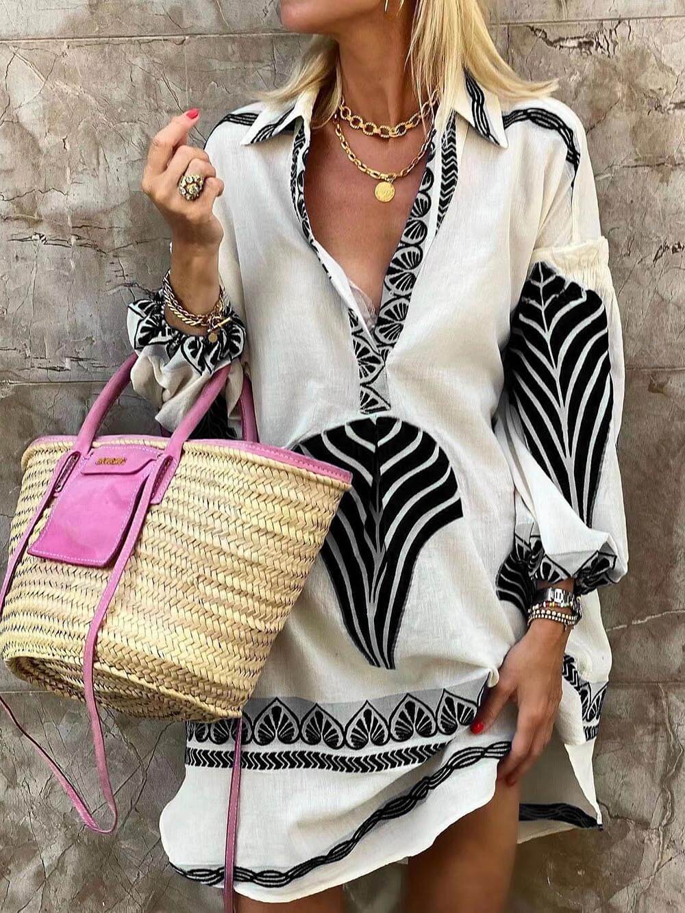 Simple Unique Print Holiday Women Mini Dress