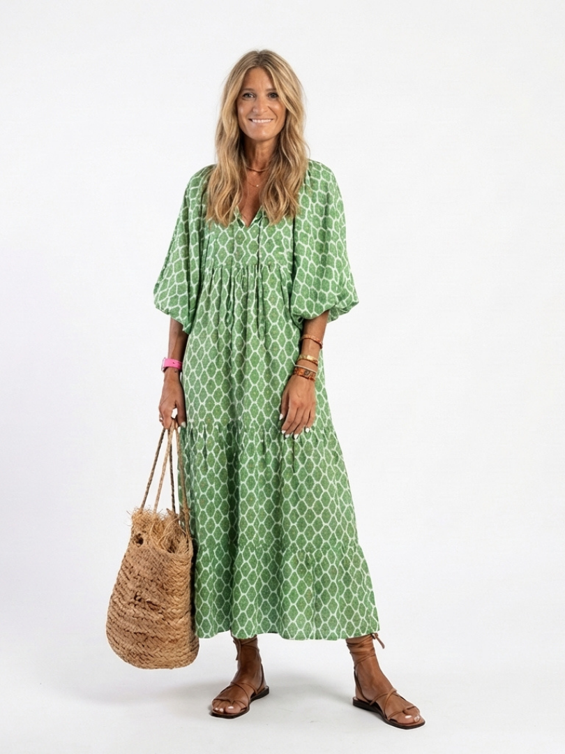 Lightweight Elegant Women's V-Neck Patterned Midi Dress