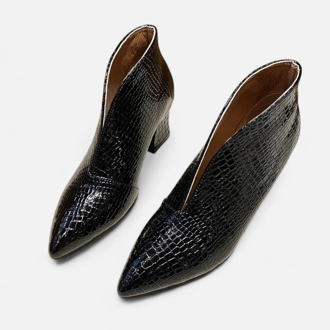 Elegant Patent Leather Women's Ankle Boots with V-Cut