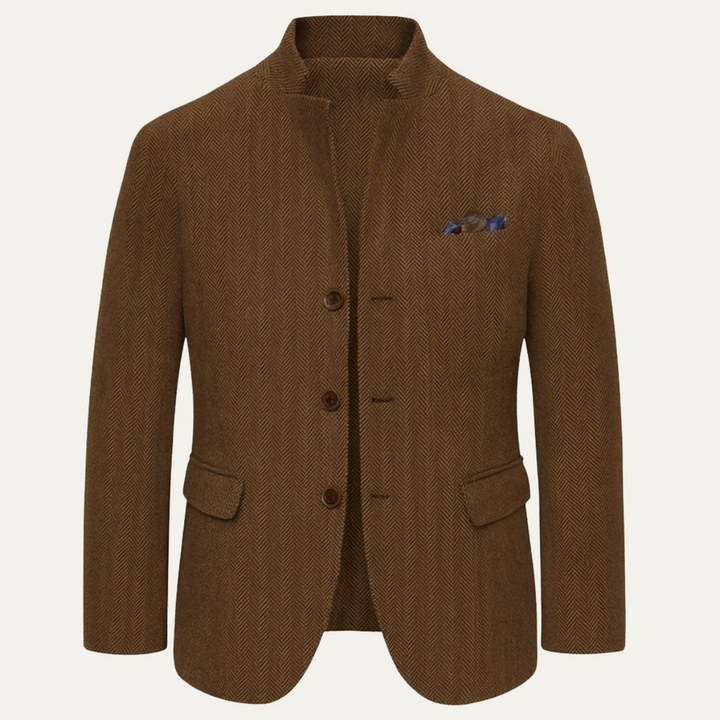 Classic Refined Men's Wool Single Breasted Tweed Blazer Jacket