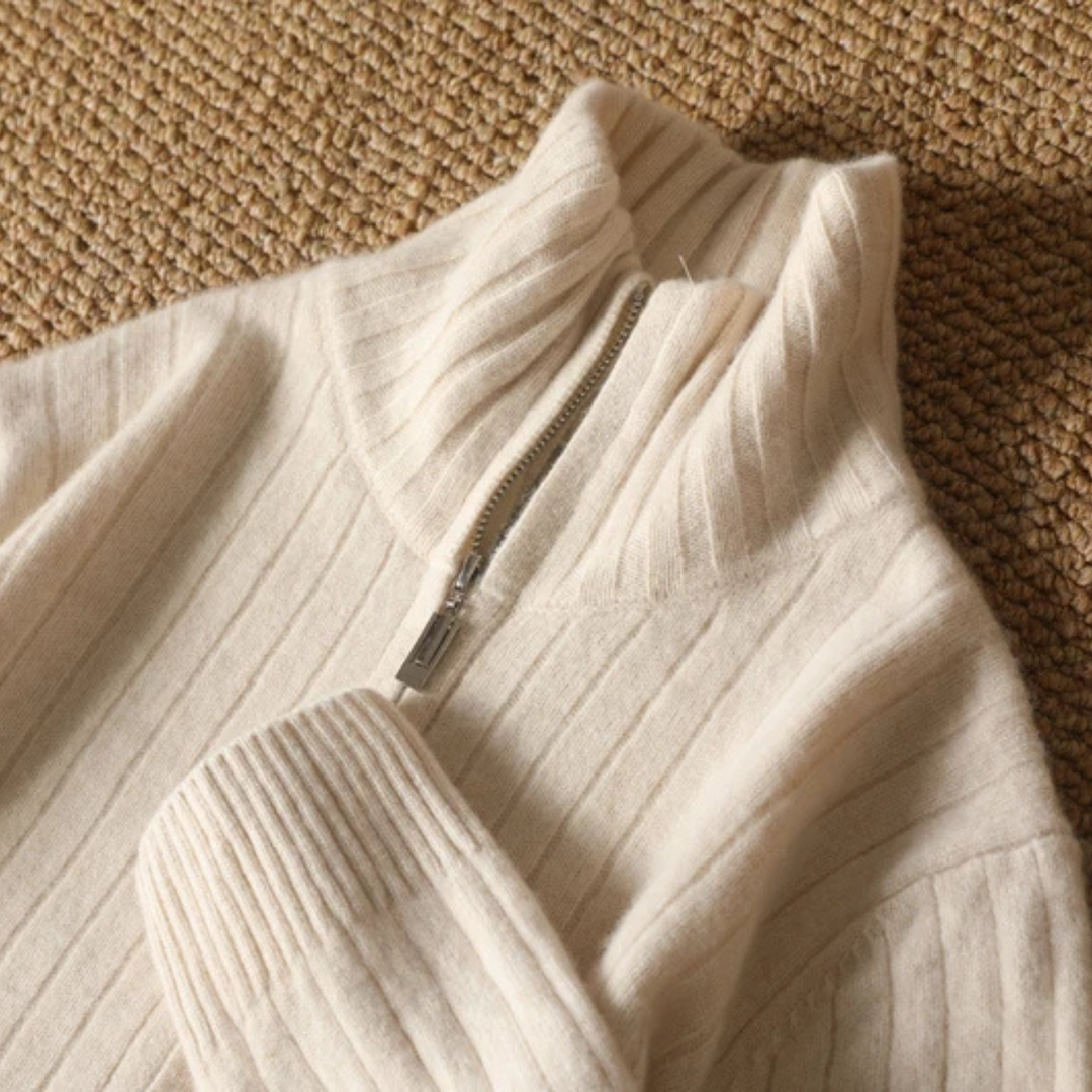 Men's Merino Wool Cardigan with Stand Collar and Zipper