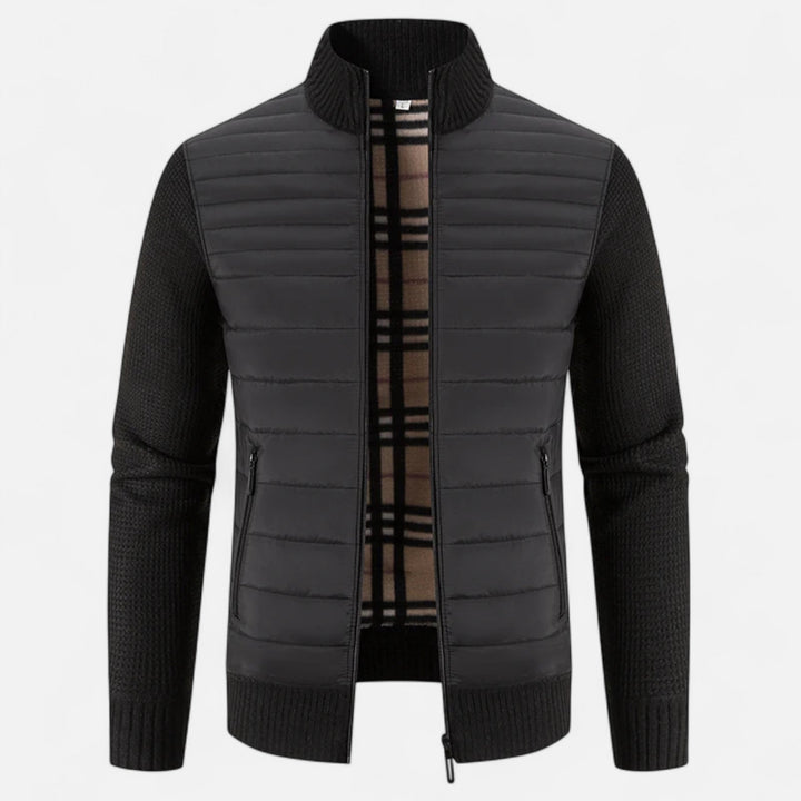 Men's Warm Fleece Patchwork Jacket with Stand Collar