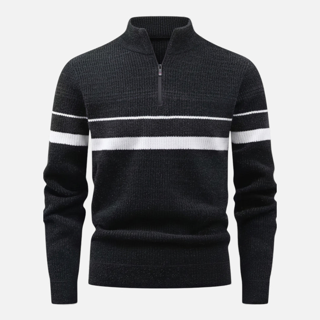 Men's Thick Striped Half-Zip Knit Sweater