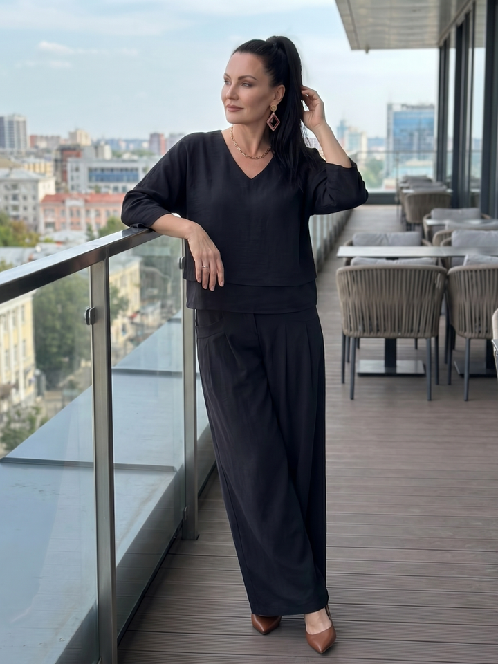 Elegant Layered Women's Wide Leg Two-Piece Set
