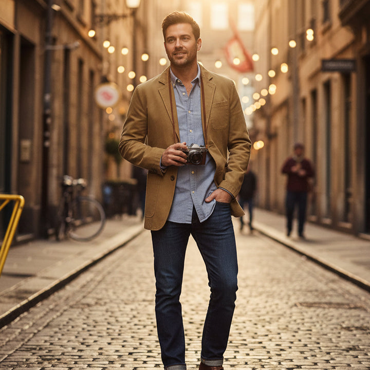 Men's Cotton Blazer-Style Windbreaker with Pockets