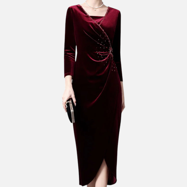 Women's Elegant Velvet Wrap Dress - Luxurious Draped Design