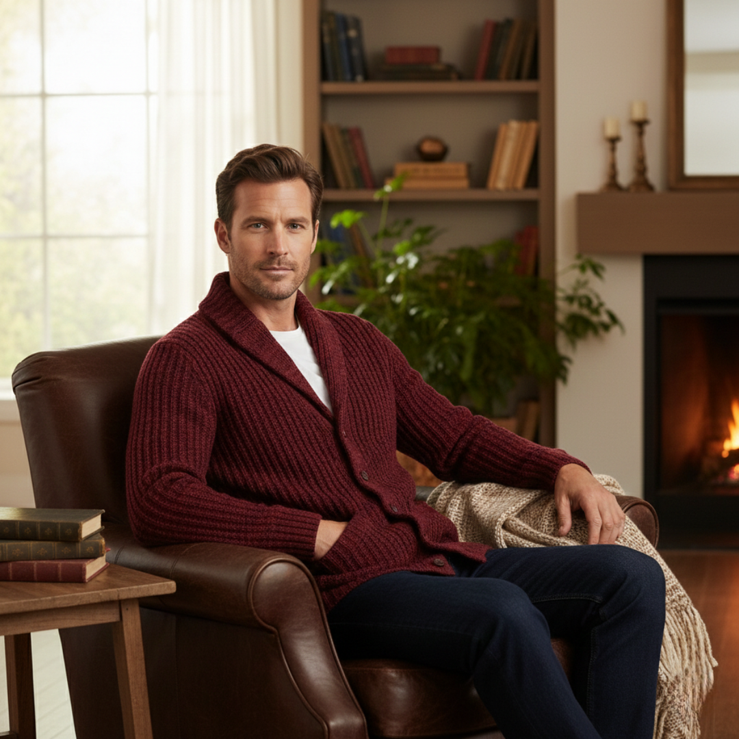 Warm Chunky Knit Men's Shawl Collar Cardigan