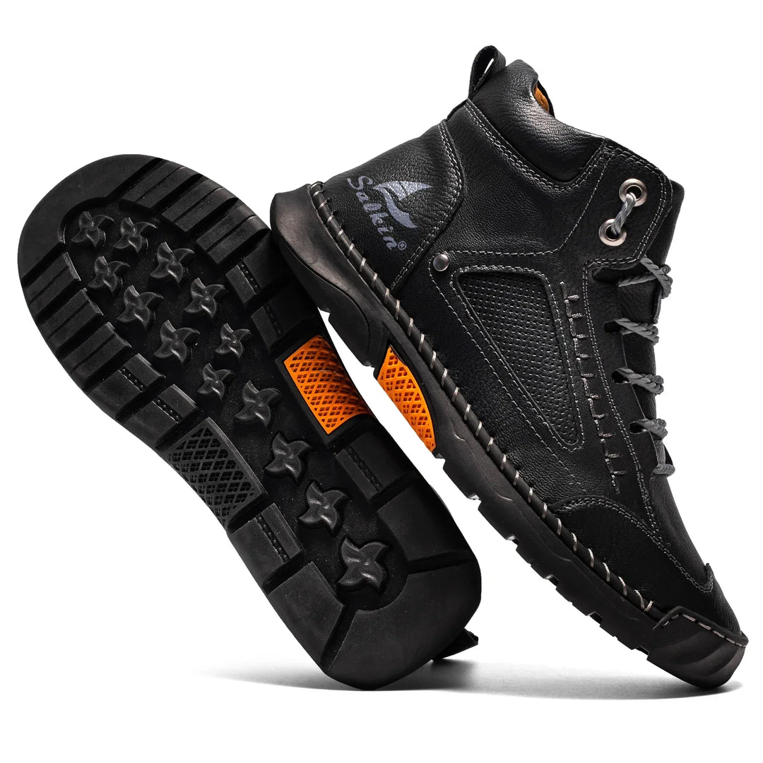 Men's Premium Leather High-Top Sneakers - Waterproof and Breathable