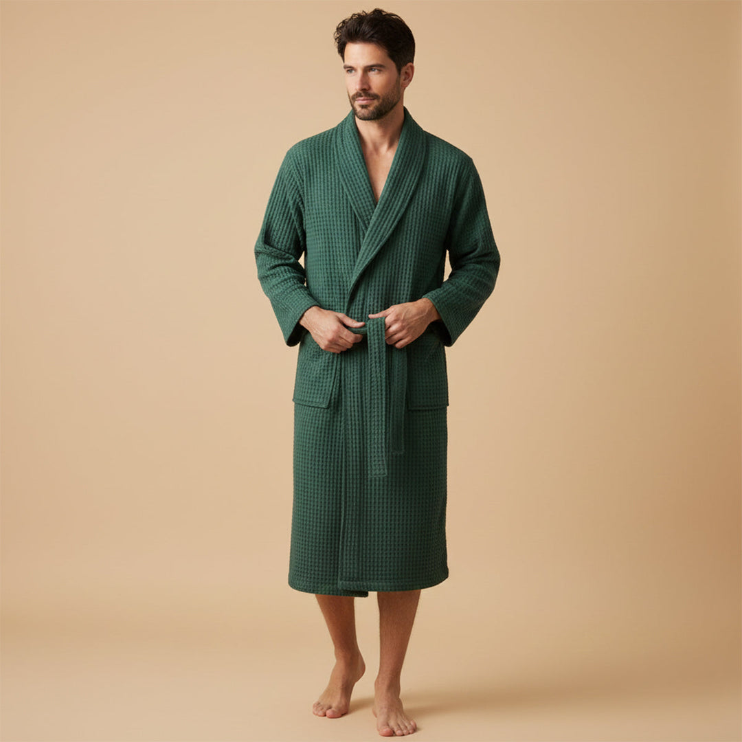 Lightweight Cotton Waffle Men's Spa Bathrobe with Belt