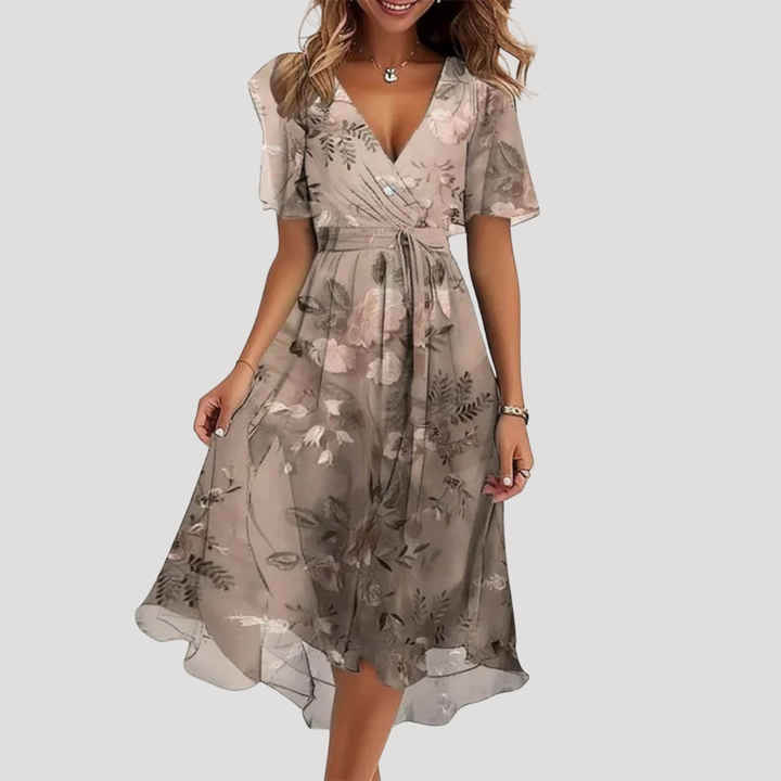 Elegant Floral Women's Wrap Midi Dress