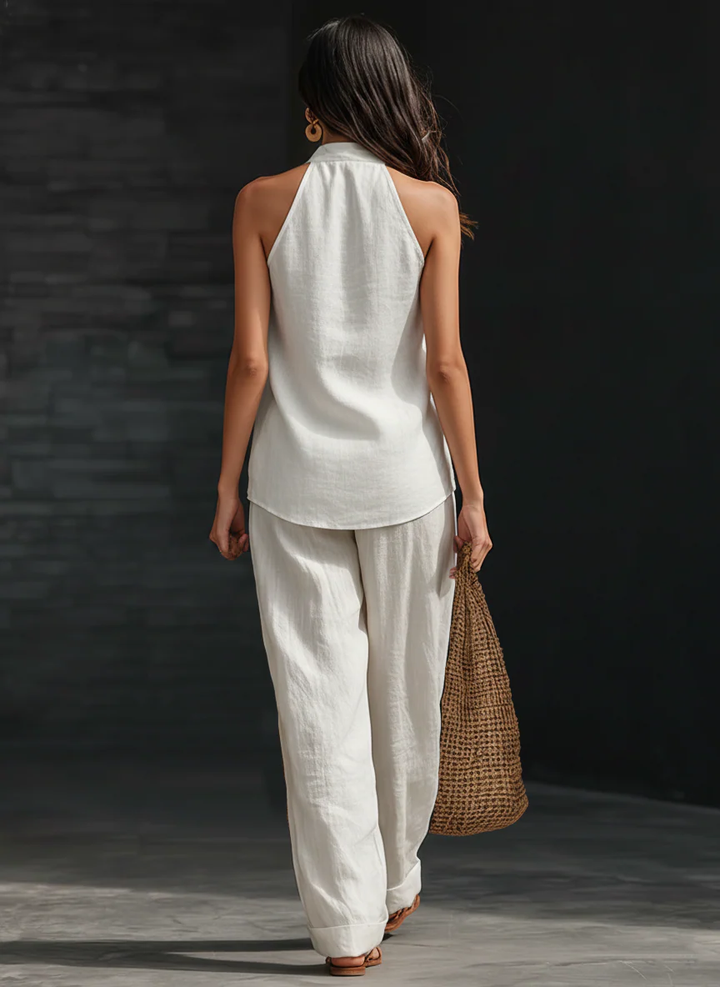 Elegant Sleeveless Women's Set with Wide Leg Pants
