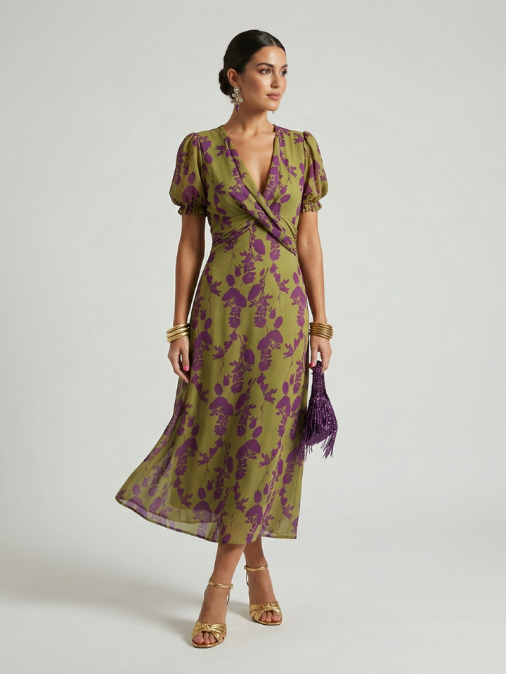 Elegant Floral Women's Midi Dress