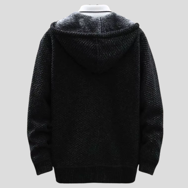 Men's Knit Hoodie with Fleece Lining and Zipper