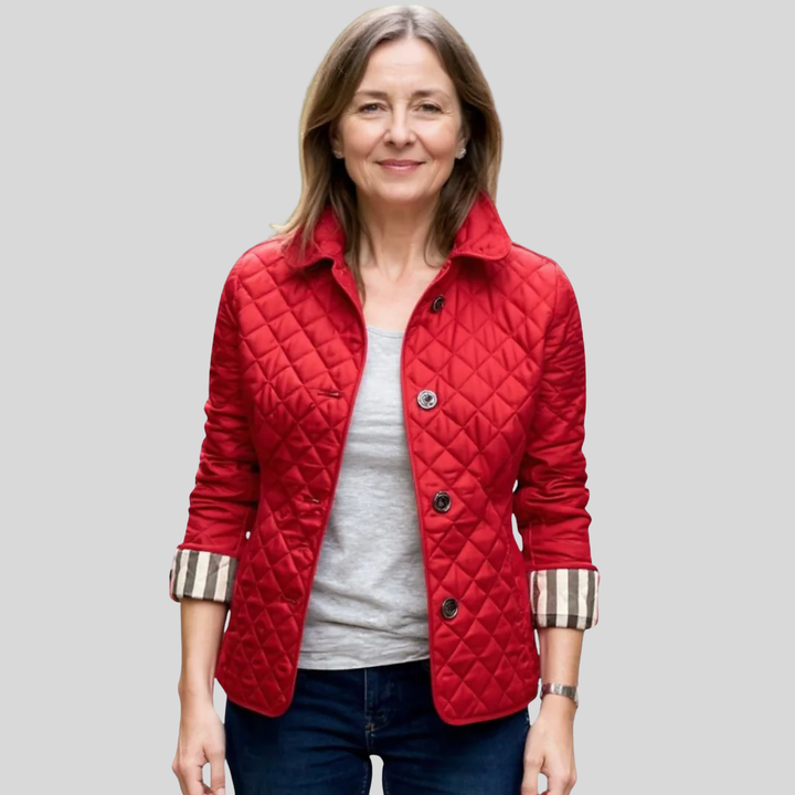 Women's Quilted Jacket with Lapel Collar - Lightweight Winter Jacket