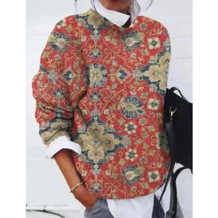 Women's Floral Fleece Pullover - Warm Cozy Sweater for Winter