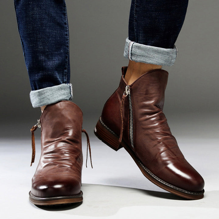 Men's Comfortable PU Leather Boots with Zipper - Non-Slip and Breathable