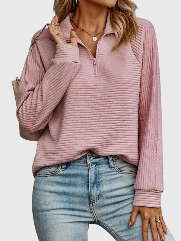 Elegant Women's Pullover with Zipper and V-Neck