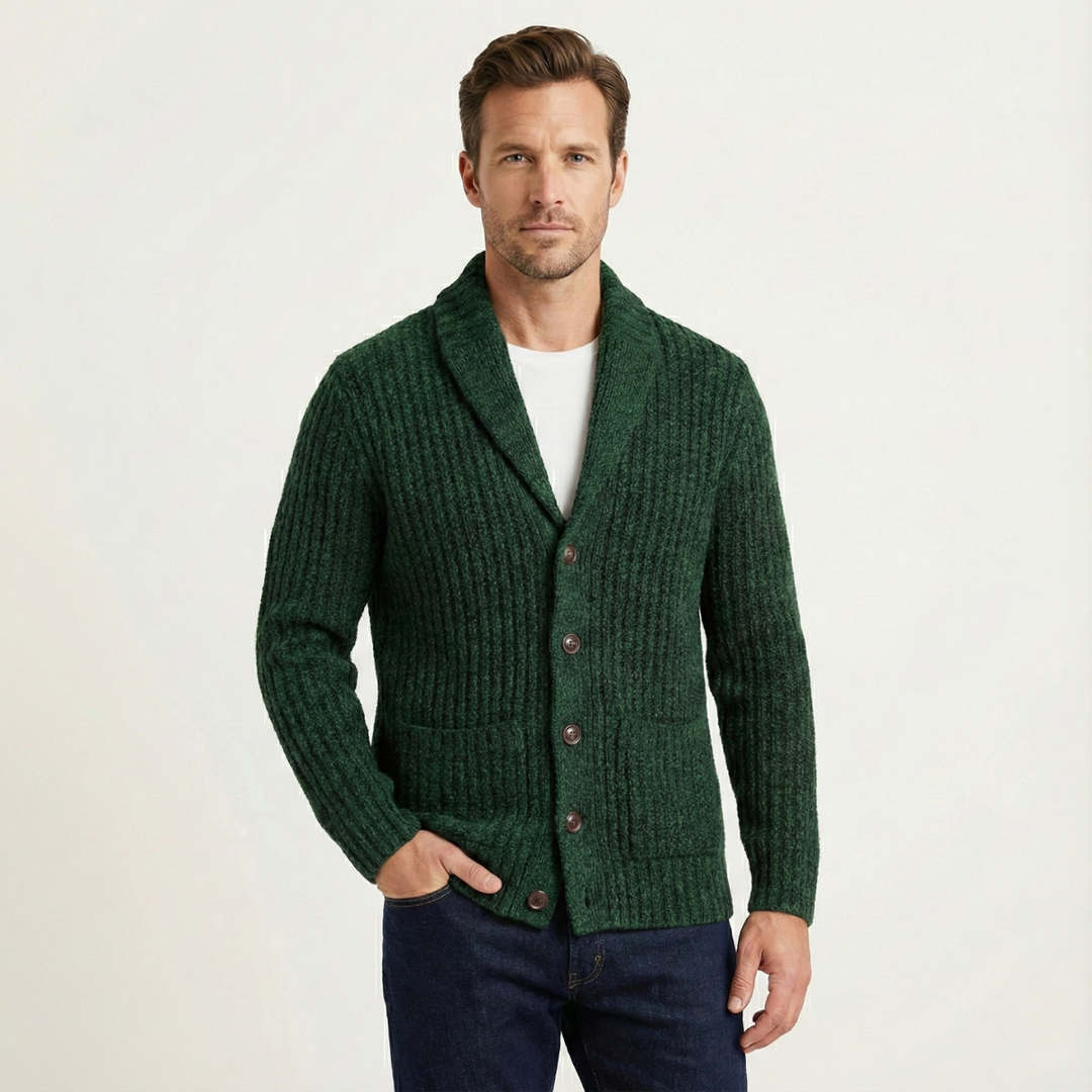 Warm Chunky Knit Men's Shawl Collar Cardigan