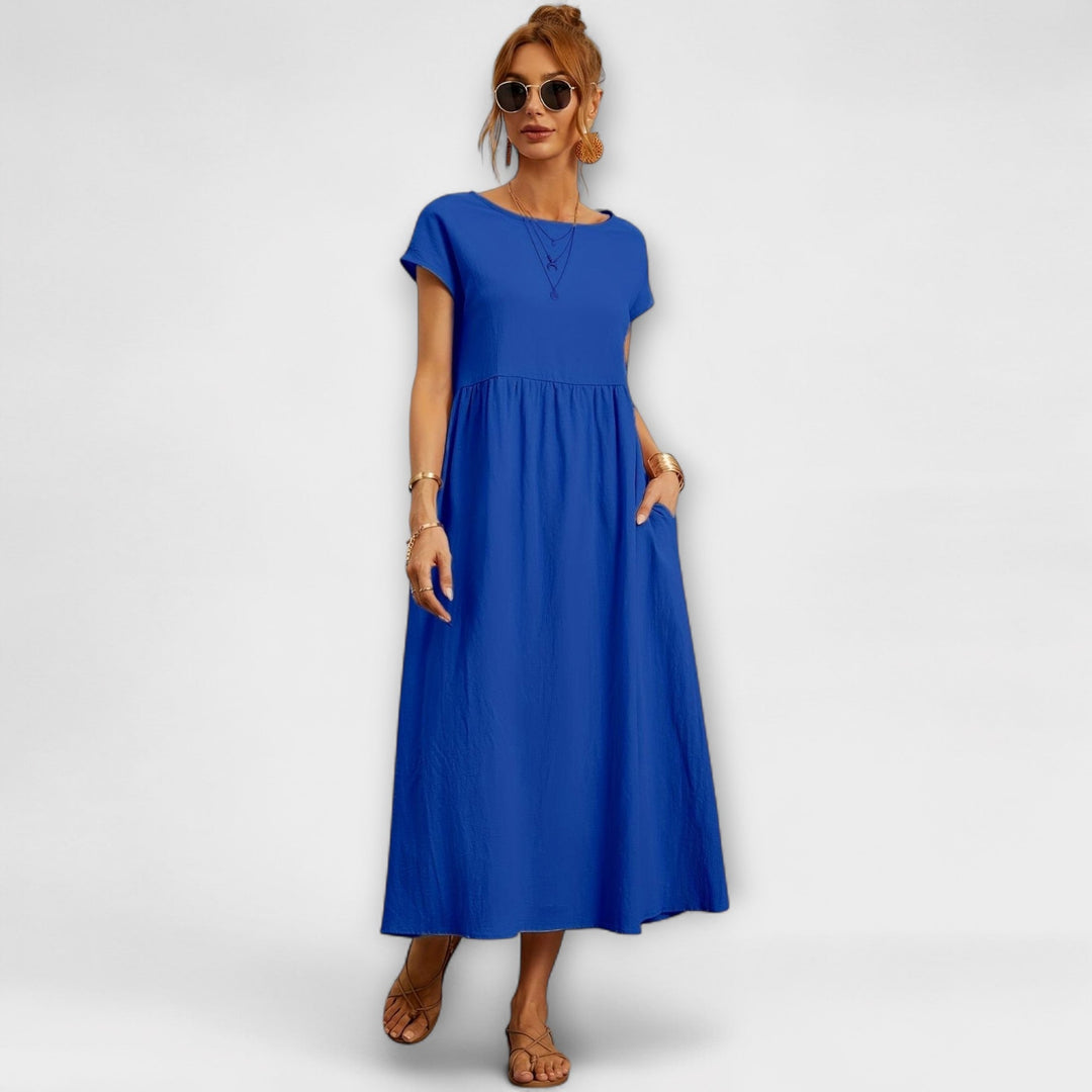 Elegant Women's Spring Dress with Flowing Silhouette - Light and Airy